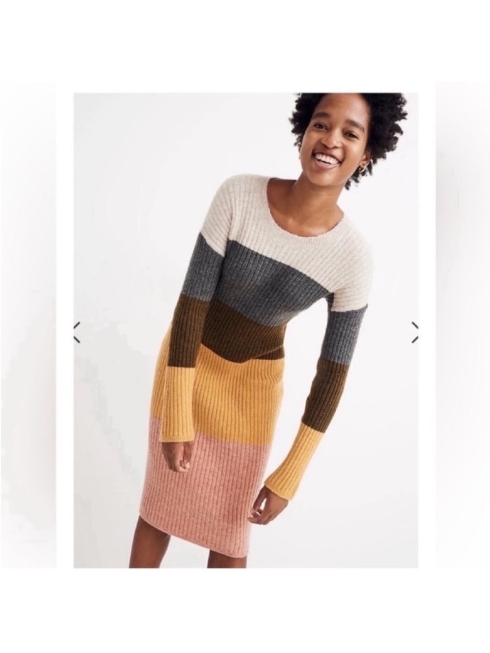 Madewell Ribbed Knit Wool Blend MIDI/Maxi Sweater Dress Sz XXS Mustard Beige